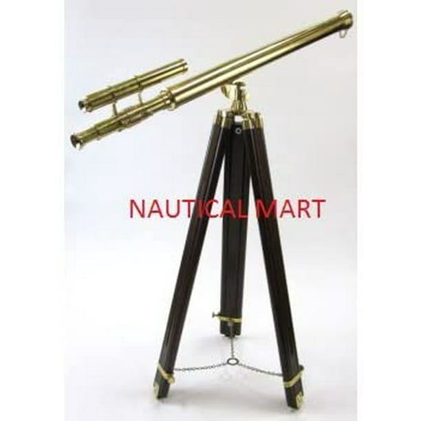 Details about  / Brass Double Barrel Vintage Style Collectible Telescope W//Wooden Tripod Stand